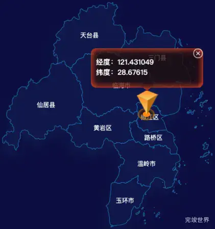 echarts台州市地图根据经纬度在对应位置显示弹窗